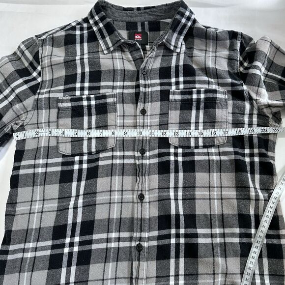 Quicksilver Flannel Shirt Men's Large Gray Black Plaid Long Sleeve Button Up - Picture 3 of 8